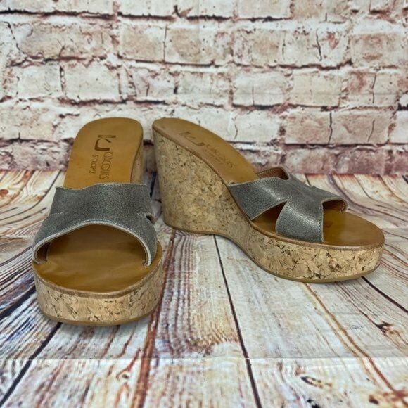 K. Jacques St. Tropez Cork Wedge Sandals In Silver Sz 37 US 5.5-6 - Picture 2 of 8